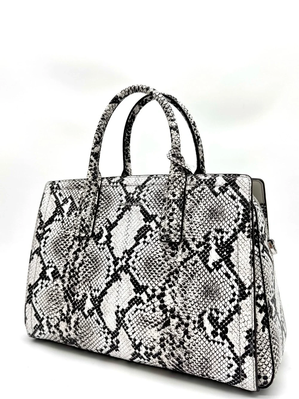 Michael Kors Laila Medium Snakeskin Leather Satchel Bag - Aluminum